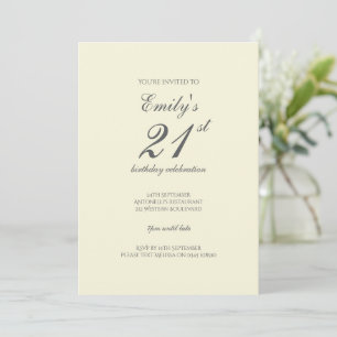 Invitation Fête d'anniversaire 21 ans crème élégante moderne