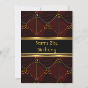 Invitation Fête d'anniversaire 21 ans cuir noir or homme