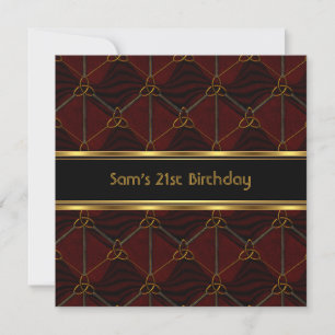 Invitation Fête d'anniversaire 21 ans cuir noir or homme