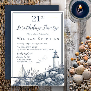 Invitation Fête d'anniversaire 21 ans du phare côtier élégant