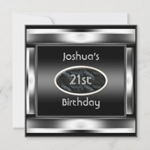 Invitation Fête d'anniversaire 21 ans Élégant Métal Noir Homm