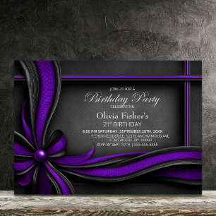 Invitation Fête d'anniversaire 21 ans élégante avec ruban vio