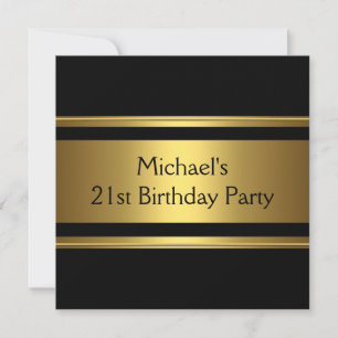 Invitation Fête d'anniversaire 21 ans élégante noire et or en