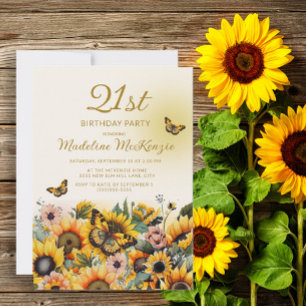 Invitation Fête d'anniversaire 21 ans femmes Tournesols Papil
