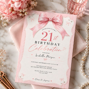 Invitation Fête d'anniversaire 21 ans fille arc-en-ciel rose