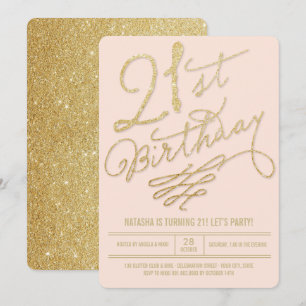 Invitation fête d'anniversaire 21 ans Gold Glitter