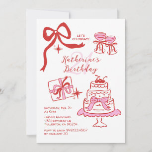 Invitation Fête d'anniversaire 21 ans gribouillis rouge rose 