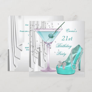 Invitation Fête d'anniversaire 21 ans Martini perle chaussure