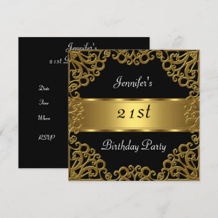 Invitation Fête d'anniversaire 21 ans Noir Or