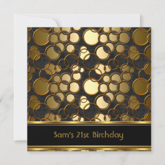 Invitation Fête d'anniversaire 21 ans Noir Or Orné Jewel Mans