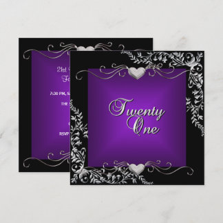 Invitation Fête d'anniversaire 21 ans Noir Violet Profond Lum