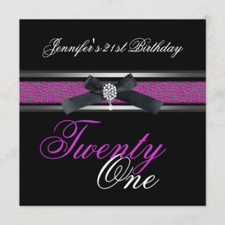 Invitation Fête d'anniversaire 21 ans Noir Violet Rose Argent