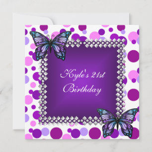 Invitation Fête d'anniversaire 21 ans Papillons Tache Violett