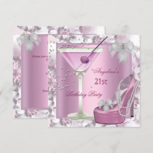 Invitation Fête d'anniversaire 21 ans Pink Martini Talon haut