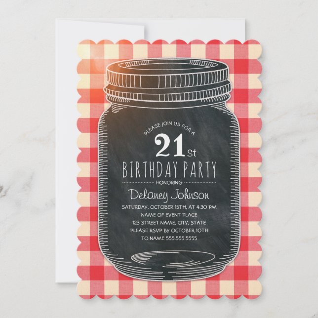 Invitation Fête d'anniversaire 21 ans pique-nique rustique da (Devant)
