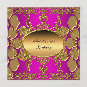 Invitation Fête d'anniversaire 21 ans rose chaud or flourish 