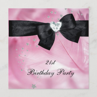 Invitation Fête d'anniversaire 21 ans Rose Noir Blanc