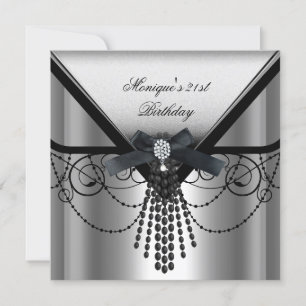 Invitation Fête d'anniversaire 21 ans Ruban diamant noir arge