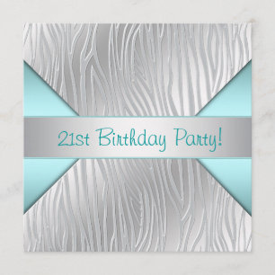 Invitation Fête d'anniversaire 21 ans Teal Bleu Zèbre
