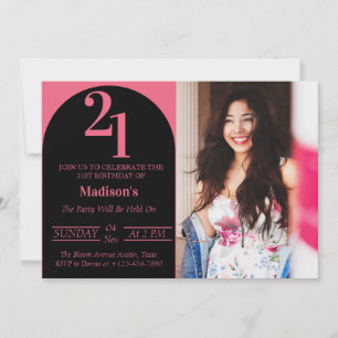 Invitation Fête d'anniversaire 21 ans Typograph Bold noir et