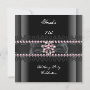 Invitation Fête d'anniversaire 21ème perle noire blanche rose