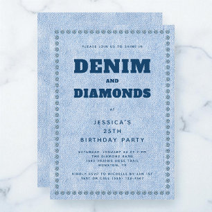 Invitation Fête d'anniversaire 25 ans Denim and Diamonds Blue