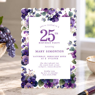 Invitation Fête d'anniversaire 25 ans Fleur violette violette