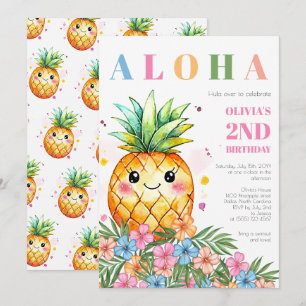 Invitation Fête d'anniversaire 2 ans Aloha Fleur Tropicale An