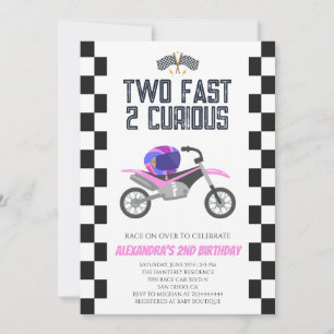 Invitation Fête d'anniversaire 2 ans de filles roses en moto