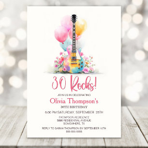 Invitation Fête d'anniversaire 30 ans à la guitare avec ballo