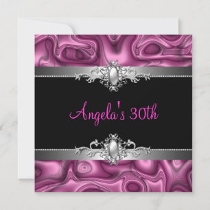 Invitation Fête d'anniversaire 30 ans Abstrait Rose Argent No