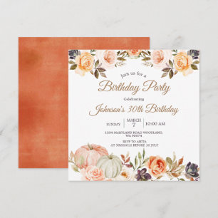 Invitation Fête d'anniversaire 30 ans automne citrouille Flor
