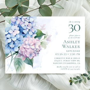 Invitation Fête d'anniversaire 30 ans aux Hydrangeas Bleu Ros