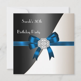 Invitation Fête d'anniversaire 30 ans Bleu Blanc Noir Diamant