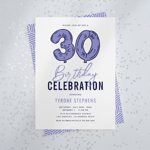 Invitation Fête d'anniversaire 30 ans bleu moderne