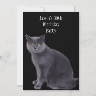 Invitation Fête d'anniversaire 30 ans Chat Gris