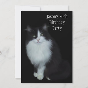 Invitation Fête d'anniversaire 30 ans Chat Noir & Blanc