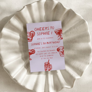 Invitation Fête d'anniversaire 30 ans Cocktail Violet & Rouge