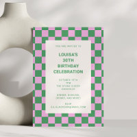 Fête d'anniversaire 30 ans damier rose et vert