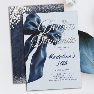 Invitation Fête d'anniversaire 30 ans Denim Diamonds Dark Blu