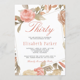 Invitation Fête d'anniversaire 30 ans Dusty Rose Peach Cream 