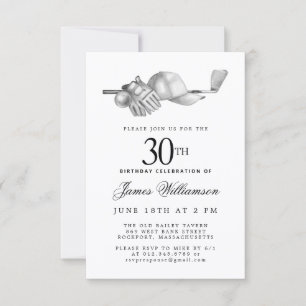Invitation Fête d'anniversaire 30 ans élégante noir blanc gol