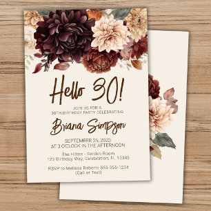 Invitation Fête d'anniversaire 30 ans Fleurs Beige Brun Ivoir