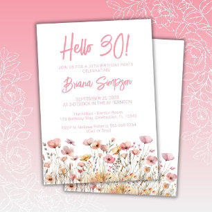Invitation Fête d'anniversaire 30 ans fleurs roses