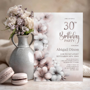Invitation Fête d'anniversaire 30 ans Floral Rose Tendre