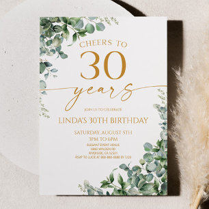 Invitation Fête d'anniversaire 30 ans Green Eucalyptus Gold