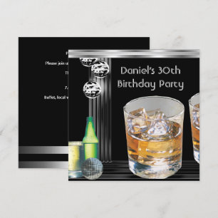 Invitation Fête d'anniversaire 30 ans homme boissons noir arg