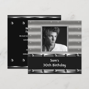 Invitation Fête d'anniversaire 30 ans homme métal noir