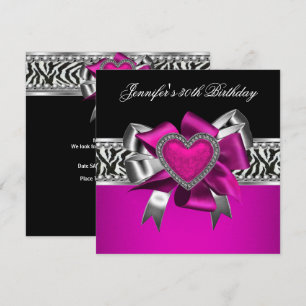 Invitation Fête d'anniversaire 30 ans Hot Pink Zèbre Noir