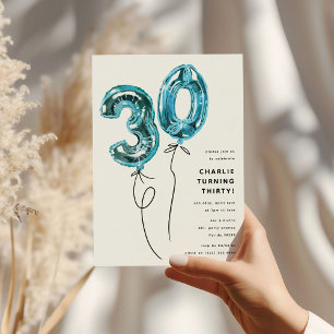 Invitation Fête d'anniversaire 30 ans Minimal Blue 30 Ballon